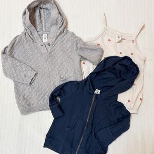 KATE QUINN bundle - navy zip up (6-12m), gray sweater (12-18m), onesie (12-18m)